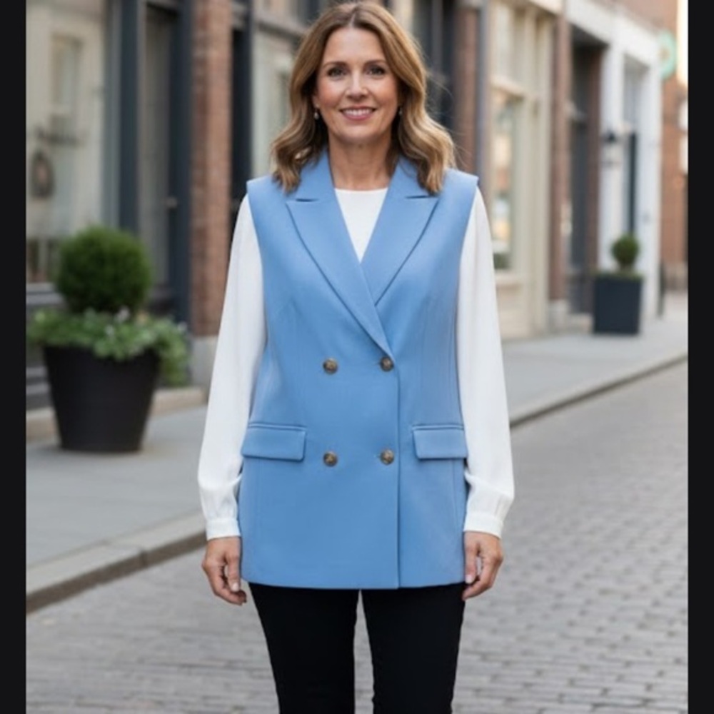 Elegant Sky Blue Women's Double-Breasted Vest